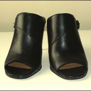Coach Maple Peep-Toe Leather Black Mules